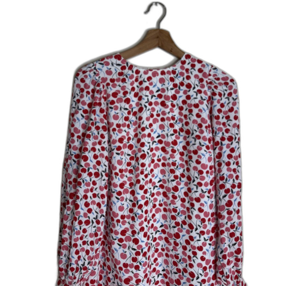 Loft Dress Womens Small White Red Cherry Print Long Sleeve Lined Shift Mini - Picture 3 of 11